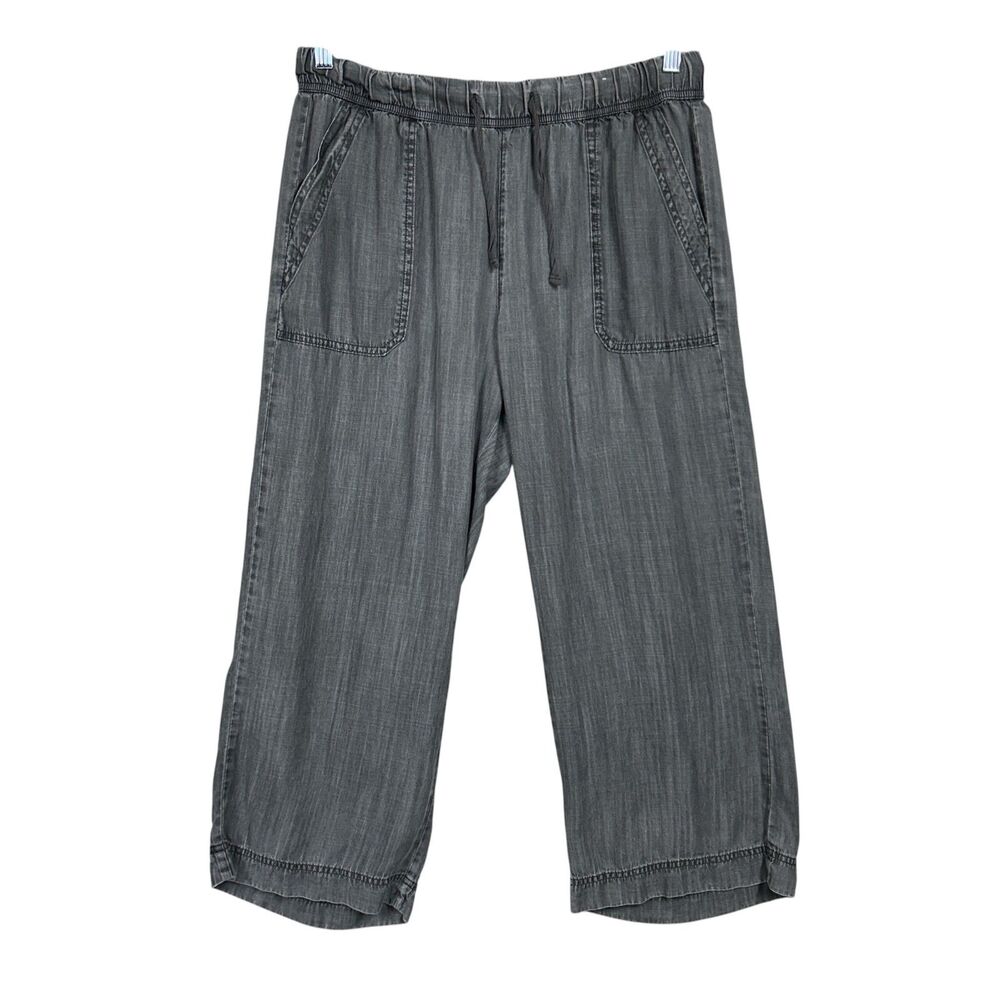 Splendid Wide Leg Crop Drawstring Pull On Pant Sz L Gray